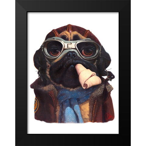 Aviator Pug Black Modern Wood Framed Art Print by Fluharty, Thomas