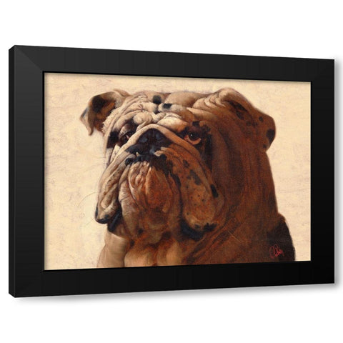 Bulldog Black Modern Wood Framed Art Print with Double Matting by Fluharty, Thomas