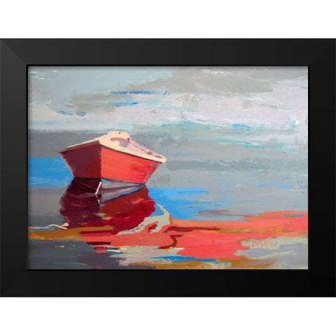 Red Boat Rhythm Black Modern Wood Framed Art Print by Forst, Beth A.