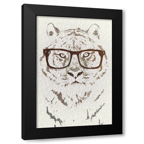 Hipster Tiger Black Modern Wood Framed Art Print by Flores, Paula Belle