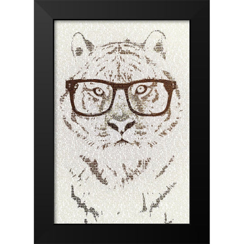 Hipster Tiger Black Modern Wood Framed Art Print by Flores, Paula Belle