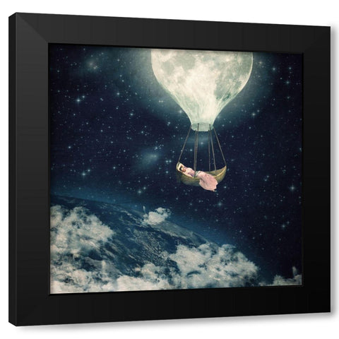 The Moon Carries Me Away Black Modern Wood Framed Art Print by Flores, Paula Belle