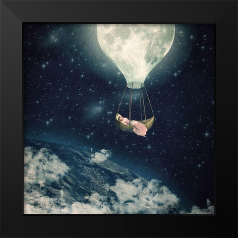 The Moon Carries Me Away Black Modern Wood Framed Art Print by Flores, Paula Belle