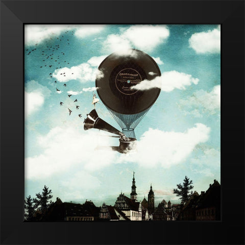 The Travelling Ballerina Black Modern Wood Framed Art Print by Flores, Paula Belle