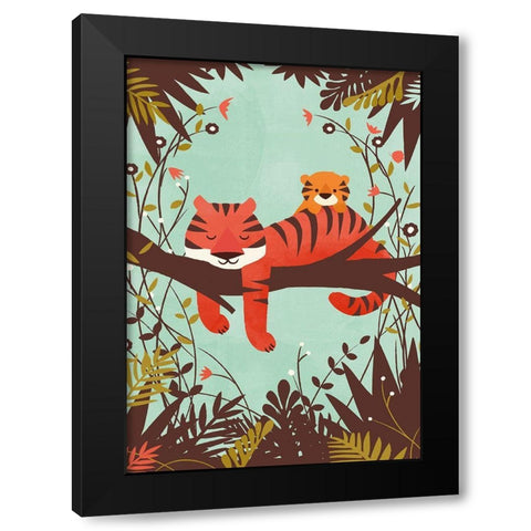 Sleeping Tiger Black Modern Wood Framed Art Print by Fleck, Jay