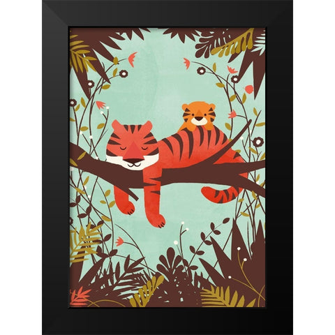 Sleeping Tiger Black Modern Wood Framed Art Print by Fleck, Jay