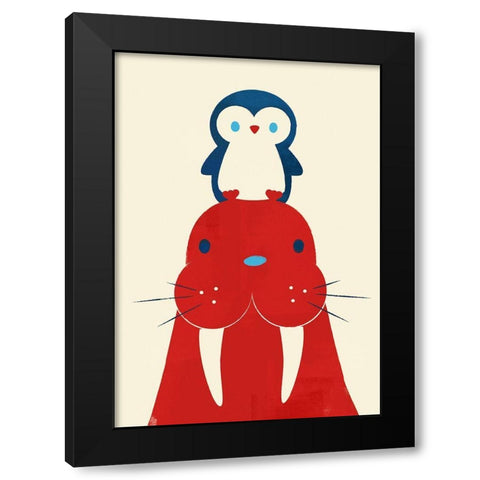 Penguin and Walrus Black Modern Wood Framed Art Print by Fleck, Jay