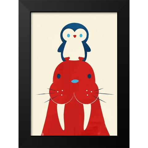 Penguin and Walrus Black Modern Wood Framed Art Print by Fleck, Jay