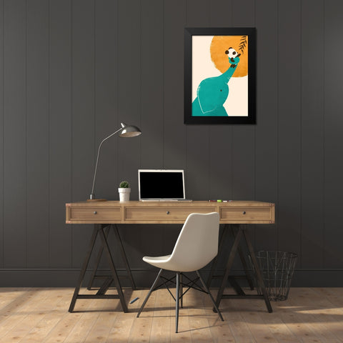 Pandaâ€™s Little Helper Black Modern Wood Framed Art Print by Fleck, Jay