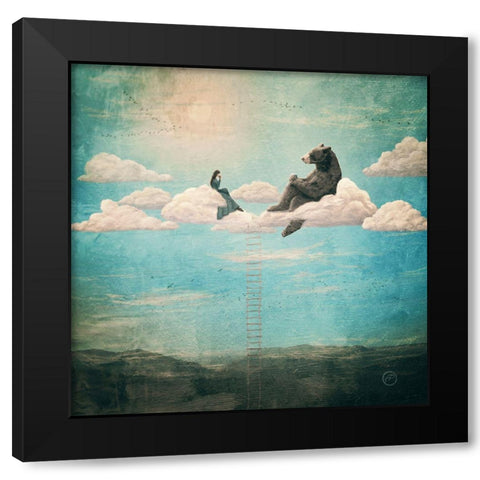 Tea Time With Ala The Bear Black Modern Wood Framed Art Print by Flores, Paula Belle