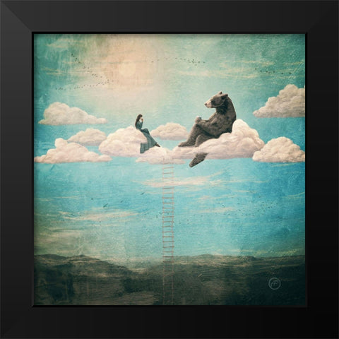 Tea Time With Ala The Bear Black Modern Wood Framed Art Print by Flores, Paula Belle