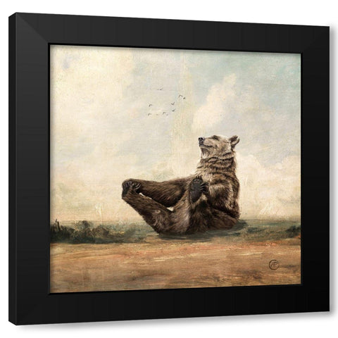 Yo, The Yoga Bear Black Modern Wood Framed Art Print with Double Matting by Flores, Paula Belle