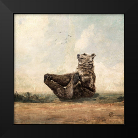Yo, The Yoga Bear Black Modern Wood Framed Art Print by Flores, Paula Belle