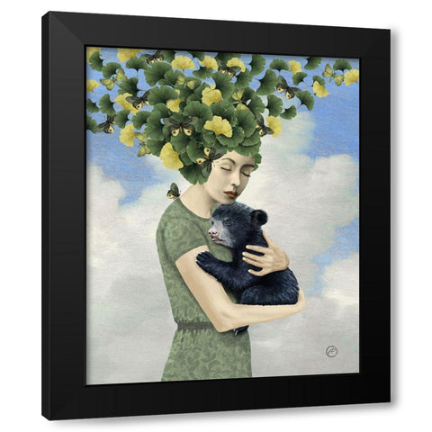 You Are Safe - Bear Black Modern Wood Framed Art Print with Double Matting by Flores, Paula Belle