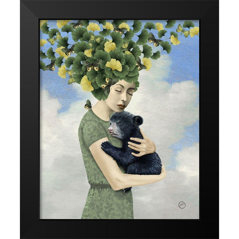 You Are Safe - Bear Black Modern Wood Framed Art Print by Flores, Paula Belle