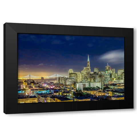 San Francisco Holiday Lights Black Modern Wood Framed Art Print with Double Matting by Gordon, Dave