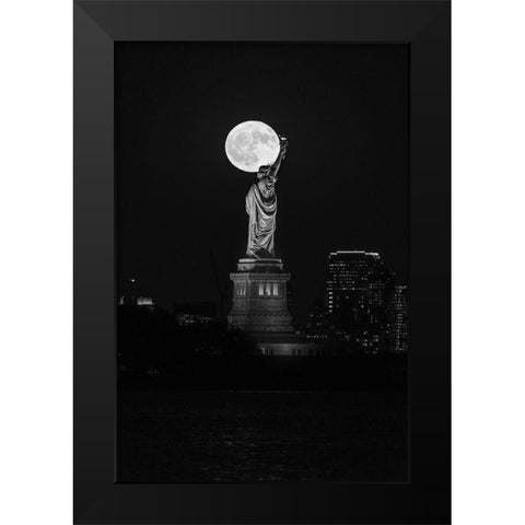 Full Moon New York Black Modern Wood Framed Art Print by Getty, Bruce