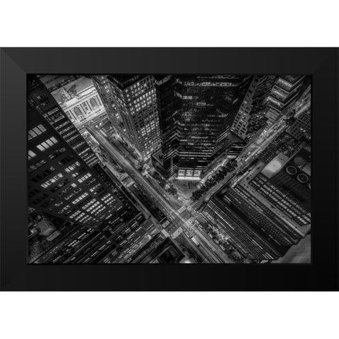 New York City Looking Down Black Modern Wood Framed Art Print by Getty, Bruce