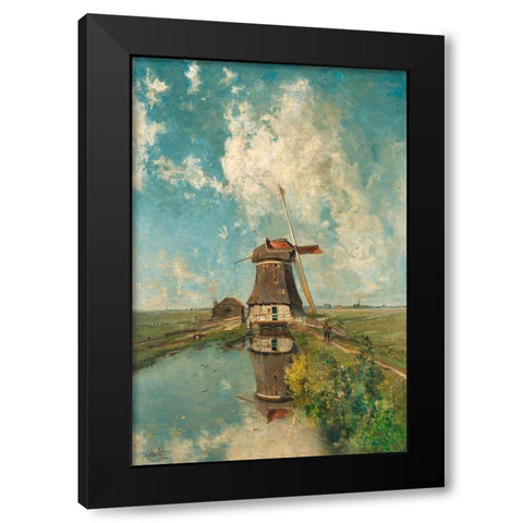 A Windmill on a Polder Waterway, c. 1889 Black Modern Wood Framed Art Print with Double Matting by Gabriel, Paul Joseph Constantin