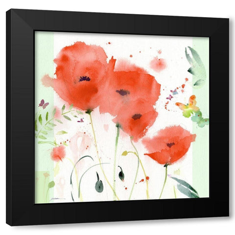 Poppies Chinoise Black Modern Wood Framed Art Print by Golden, Sheila