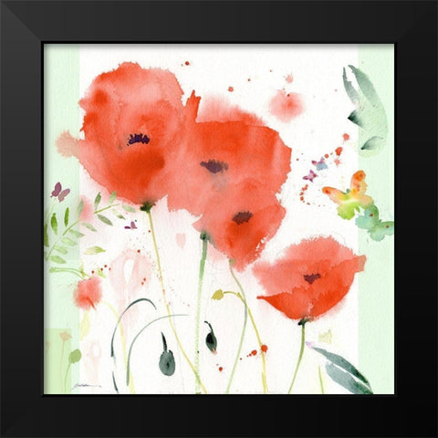 Poppies Chinoise Black Modern Wood Framed Art Print by Golden, Sheila