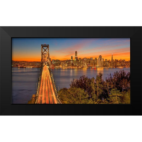 Bay Bridge and Evening Commute Black Modern Wood Framed Art Print by Gavrilis, John