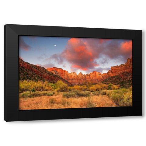 Temple Sunrise And Moon Black Modern Wood Framed Art Print by Gavrilis, John