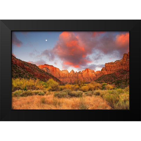 Temple Sunrise And Moon Black Modern Wood Framed Art Print by Gavrilis, John