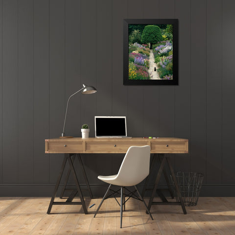 The Garden Cat Black Modern Wood Framed Art Print by Gawlowski, Greg