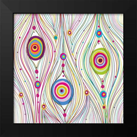 Peacock Feathers Black Modern Wood Framed Art Print by GraphINC Studio
