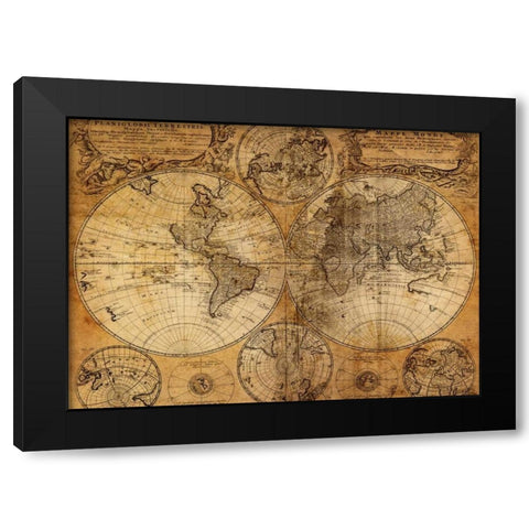 Vintage Map Black Modern Wood Framed Art Print with Double Matting by GraphINC Studio