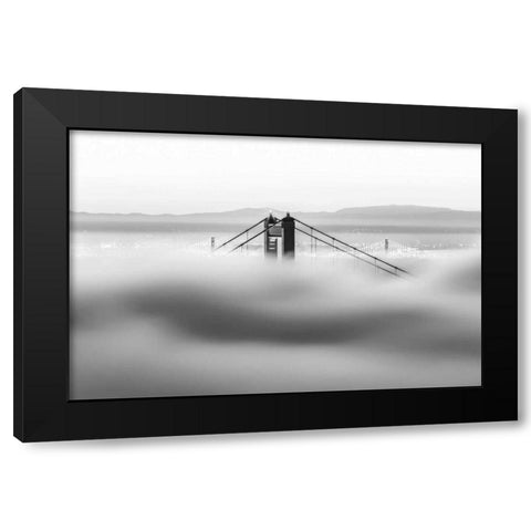 Across the Bay BW Black Modern Wood Framed Art Print by Gordon, Dave