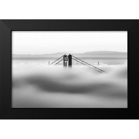 Across the Bay BW Black Modern Wood Framed Art Print by Gordon, Dave