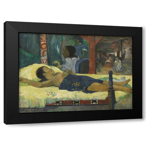 The Birth Black Modern Wood Framed Art Print with Double Matting by Gauguin, Paul