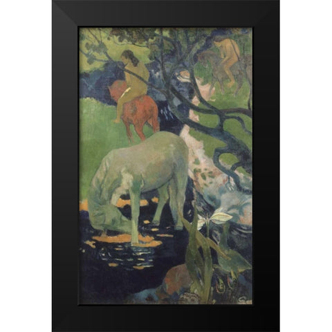 The White Horse Black Modern Wood Framed Art Print by Gauguin, Paul