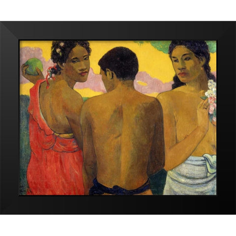 Three Tahitians Black Modern Wood Framed Art Print by Gauguin, Paul