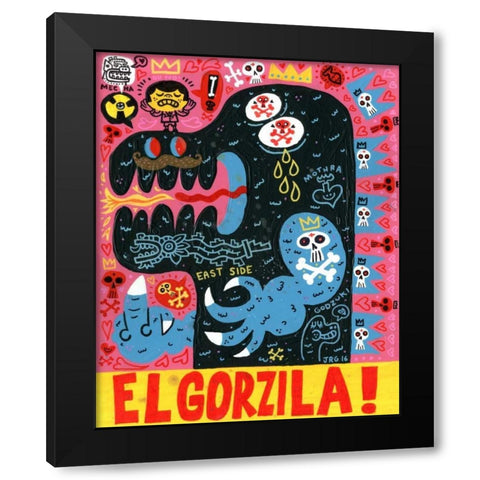 Monstro Black Modern Wood Framed Art Print with Double Matting by Gutierrez, Jorge R.
