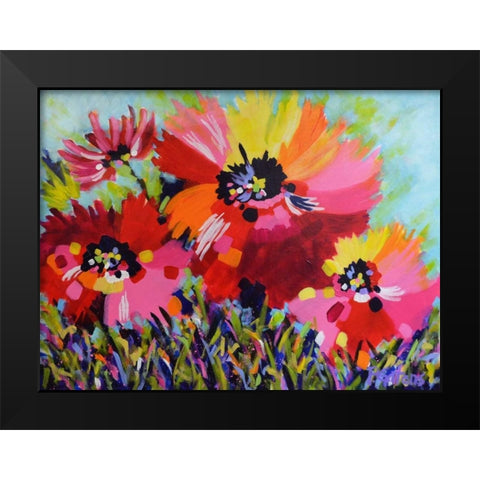 Big Red Poppies Black Modern Wood Framed Art Print by Gatens, Pamela
