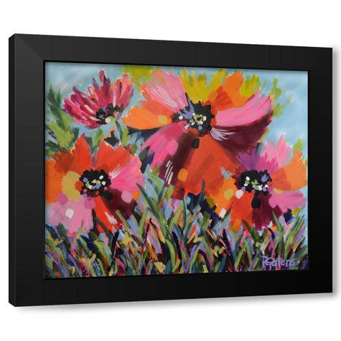 Red Poppy Field Black Modern Wood Framed Art Print with Double Matting by Gatens, Pamela