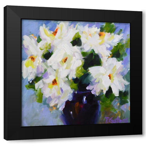 White Peony Bouquet Black Modern Wood Framed Art Print by Gatens, Pamela