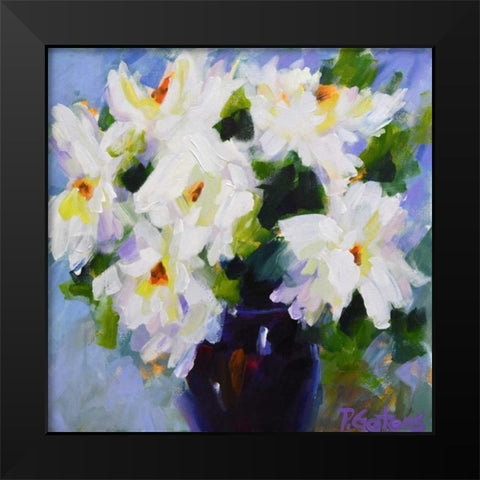 White Peony Bouquet Black Modern Wood Framed Art Print by Gatens, Pamela