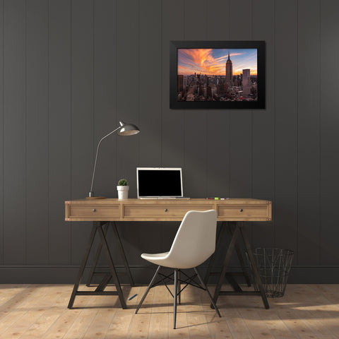 9-11 New York Sunset 2 Black Modern Wood Framed Art Print by Getty, Bruce