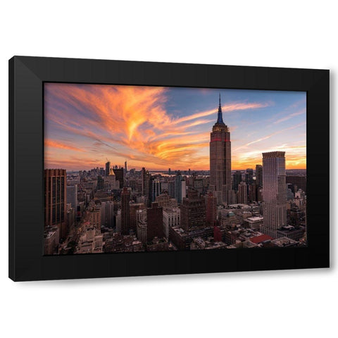 9-11 New York Sunset 2 Black Modern Wood Framed Art Print with Double Matting by Getty, Bruce