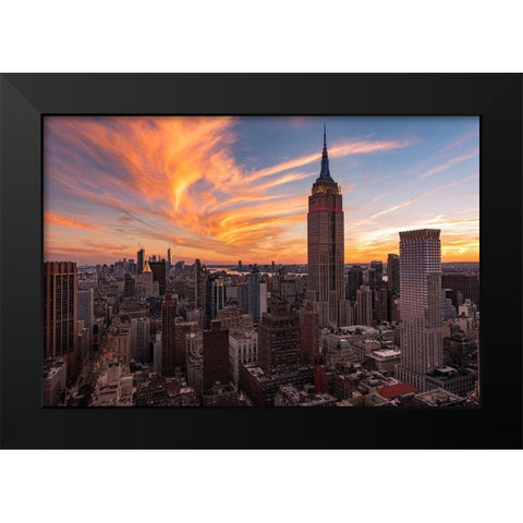 9-11 New York Sunset 2 Black Modern Wood Framed Art Print by Getty, Bruce