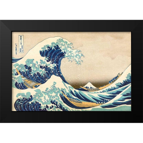 The Great Wave off Kanagawa Black Modern Wood Framed Art Print by Hokusai, Katsushika
