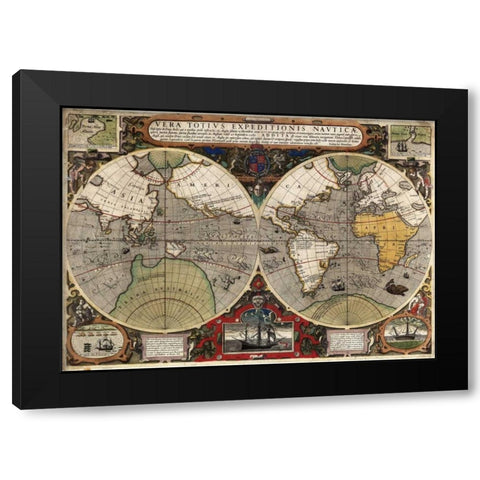 Vera Totius Expeditionis Nauticae Black Modern Wood Framed Art Print with Double Matting by Hondius, Jodocus