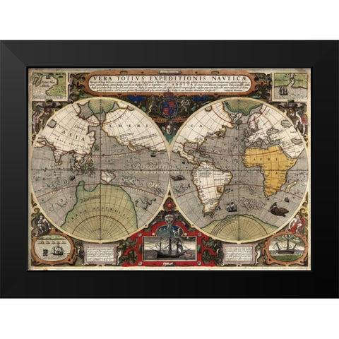 Vera Totius Expeditionis Nauticae Black Modern Wood Framed Art Print by Hondius, Jodocus