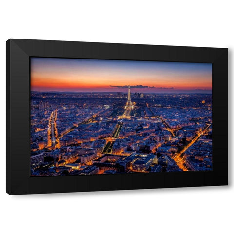 City Lights Black Modern Wood Framed Art Print with Double Matting by Herrera, H.J.