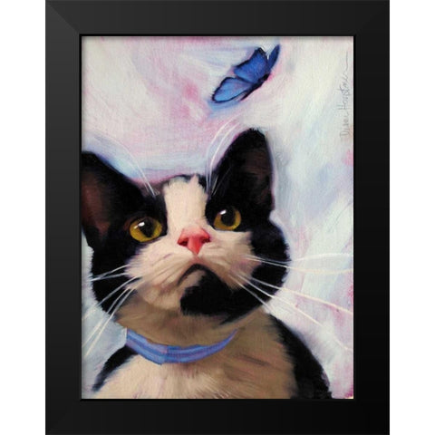 Cat and Butterfly Black Modern Wood Framed Art Print by Hoeptner, Diane