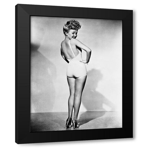 Betty Grable 1944 WWll Pinup Girl Black Modern Wood Framed Art Print with Double Matting by Unknown